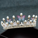COLORFUL BUTTERFLY PEARL TIARA BRIDAL CROWN_CWMM2019