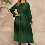 PLUS SIZE POLKA DOT DRESS LOOSE LONG SLEEVE FIT_CWDMD5977