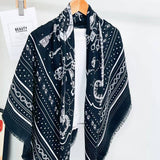 CHAIN PRINT SILK WOOL SCARF LUXURY TRAVEL SHAWL_CWASC0895