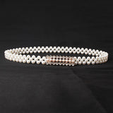 PEARL WOVEN ELASTIC BELT RHINESTONE ALLOY BUCKLES_CWABE0395