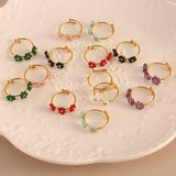 Triple Flower Open Ring In Natural Stone Steel_Cwmm8932