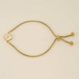 Cwaje1959_Adjustable Four Leaf Clover Letter Shell Bracelet
