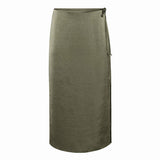 LACE UP SATIN SKIRT HIGH WAIST SLIT STRAIGHT SKIRT_CWBSS0416