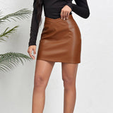 PU LEATHER SHORT SKIRT FASHION ZIPPER LEATHERSKIRT_CWBSS0390