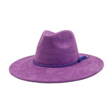 Unisex Suede Wide Brim Fedora Hat Couple Style_Cwah04448