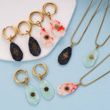 Vintage Steel Necklace Earrings With Stone_Cwmm8847