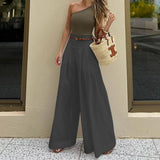 Solid-Color High-Waisted Casual Wide-Leg Pants