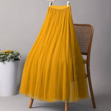 SOLID COLOR ELASTIC WAIST MESH TULLE A LINE SKIRT_CWBLS0372