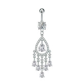 TEARDROP CZ TASSEL NAVEL RING BELLY PIERCING_CWMM9368