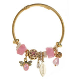 Trendy Stainless Steel Beaded Bee Charm Bracelet_Cwmm8606
