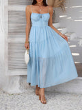 Solid Color High-Waisted Halter Dinner Dress