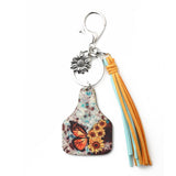 Western Bull Head Leather Tassel Sunflower Keychain_Cwab5089