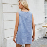 U-Neck Loose Straight Wash Denim Short Dress