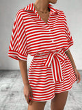 Womens Striped Buttoned Cardigan Romper