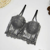 PURE LACE FLOWER EMBROIDERED HERRINGBONE CORSET_CWMM4243