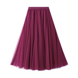 HIGH WAIST TULLE A LINE PLEATED MIDI SKIRT_CWBMS0378