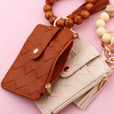 CHECKERED PU CARD WALLETWITH BEAD BRACELET KEYCHAIN_CWAB4958