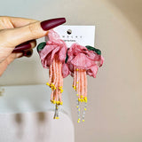 HANDMADE FLORAL TASSEL EARRINGS LONG STATEMENT_CWMM6171