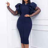 MESH AND PLEATED COMMUTER PLUS SIZE DRESS_CWDMD3678