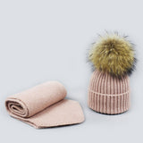 Knit Hat & Scarf Set With Pom Ball_Cwah05028