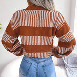 Striped Lantern Sleeve Cardigan Jacket