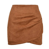 SUEDE SOLID COLOR HIP SKIRT ZIPPER SKIRT_CWAB4799