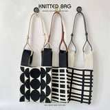 BLACK AND WHITE STRIPED STITCH HANDBAG_CWAB2393