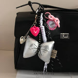 ELEGANT BOW HEART KEYCHAIN WITH POKER CHIP_CWMM7643