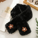 BROWN FLORAL FUZZY SCARF NECK WRAP FOR STUDENTS_CWASC1251