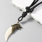PERSONALIZED RETRO WOLF TOOTH LEATHER NECKLACE_CWMM4587