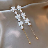 FRENCH RETRO PEARL FLOWER LONG TASSEL EARRINGS_CWAJE2326