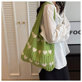 Cwab4569_Heart Pattern Knitted Large Capacity Tote Bag