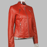 SLIM FIT STAND COLLAR FAUX LEATHER JACKET WOMEN_CWMM9025
