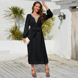 V-Neck Ruffle Pleated Bodycon Dress