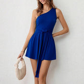 Waist Strap Slant Shoulder Jumpsuit