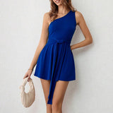 Waist Strap Slant Shoulder Jumpsuit