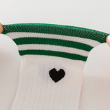 COLLEGE STYLE HEART TWO STRIPES PRINT CREW SOCKS_CWMS0900