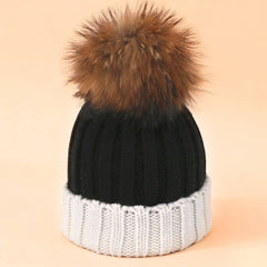 Women¡¯S Knit Two-Tone Pom Beanie Winter Hat_Cwah04990