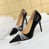 COLOR BLOCK POINTED TOE PEARL BOW HIGH HEELS_CWSHH0099