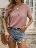 V-Neck Jacquard Short Sleeve Shirt Blouse
