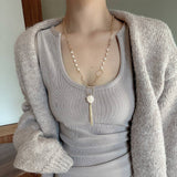Womens Natural Freshwater Pearl Sweater Necklace