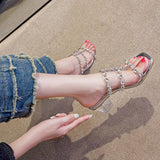 Wearing Rhinestone Strappy High Heels