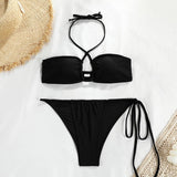 NEW BANDEAU STRAP SOLID COLOR SPLIT SWIMSUIT_CWMW0248