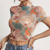 FLORAL PRINT MESH TOP WITH RUFFLE DETAILING_CWTBLS1510