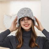 STRIPED BUCKET HAT WARM EAR PROTECTION KNITTED HAT_CWAH1978