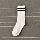 Wo-Striped Preppy Mid-Length Socks_Cwms0995