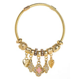 Trendy Gold Clover Heart Charm Bracelet_Cwmm8491