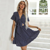 V-Neck Cutout Polka Dot Dress