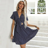 V-Neck Cutout Polka Dot Dress