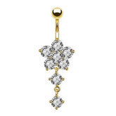 Zircon Flower Belly Ring With Stainless Pendant_Cwmm9239